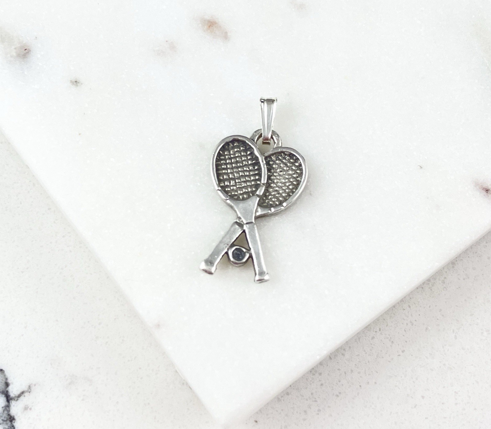 Vintage 925 Sterling Silver Tennis Racket Sports Charm Pendant