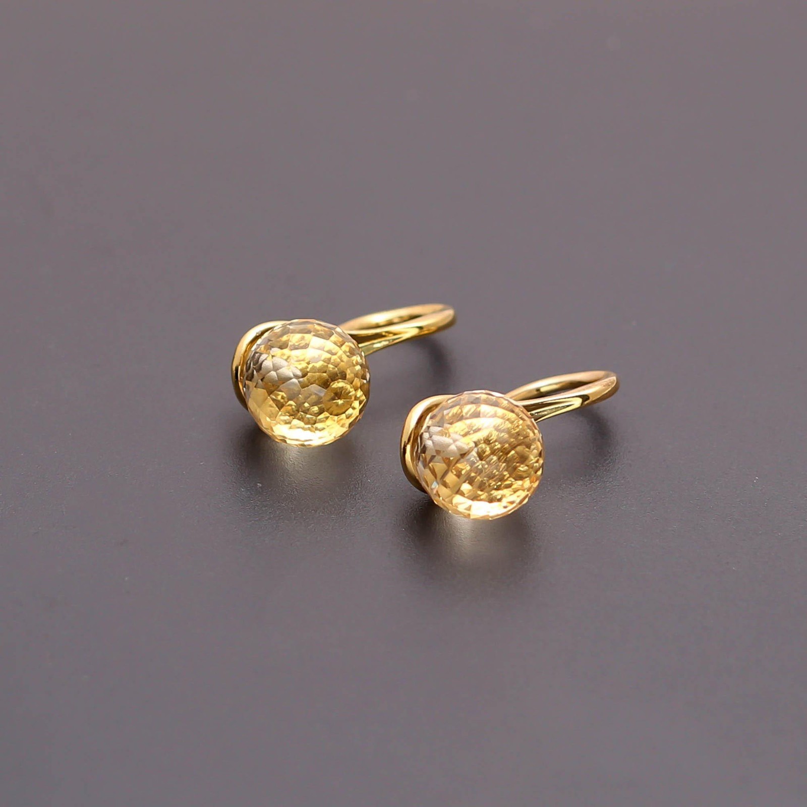 Natural Citrine Quartz Ball Dangle Earring Gold Fill 925 Sterling Silver Jewelry