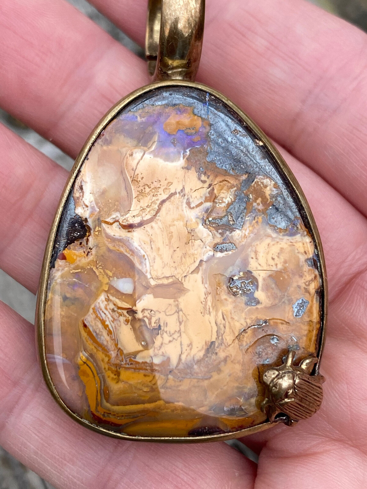 Large Stephen Dweck OOAK One-of-a-Kind bronze Opal pendant with Adam Beetle