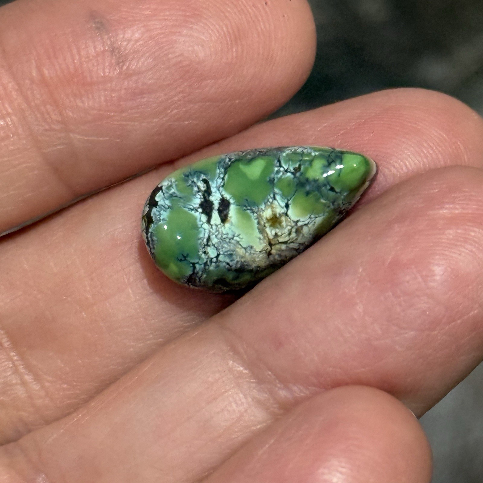 10.7ct 18.9×10.5×7.5mm Green Qingu Mine Turquoise Teardrop Cabochon Backed Stone