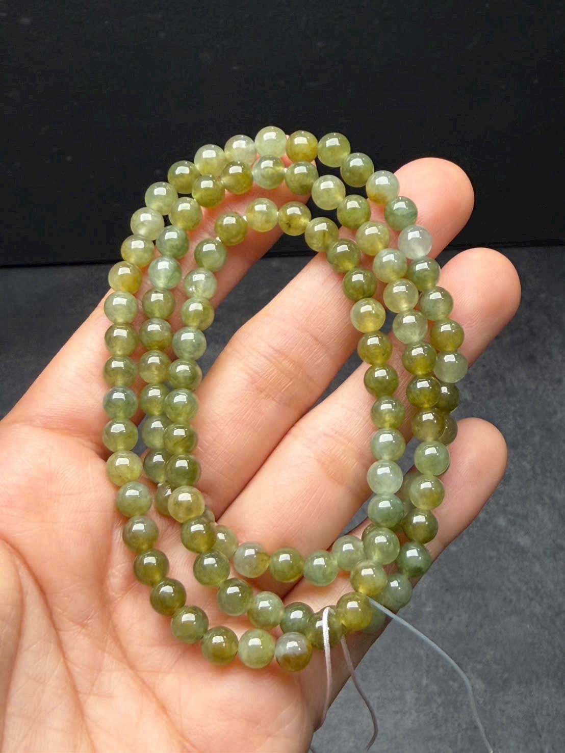 Burmese Natural A Untreated Jadeite Necklace 95 Beads Icy Moss Green 5.7-6mm