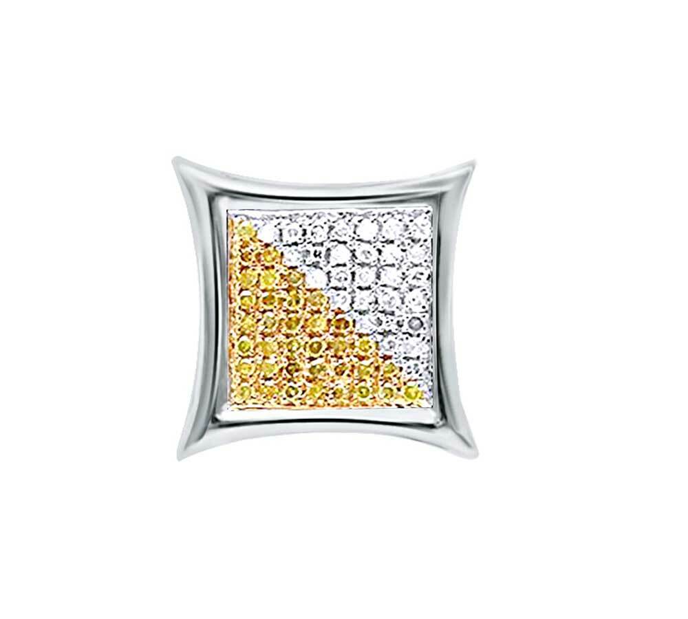 1/5ct Round Cut Yellow & Real Diamond 10K White Gold Stud Earring (only 1pc)
