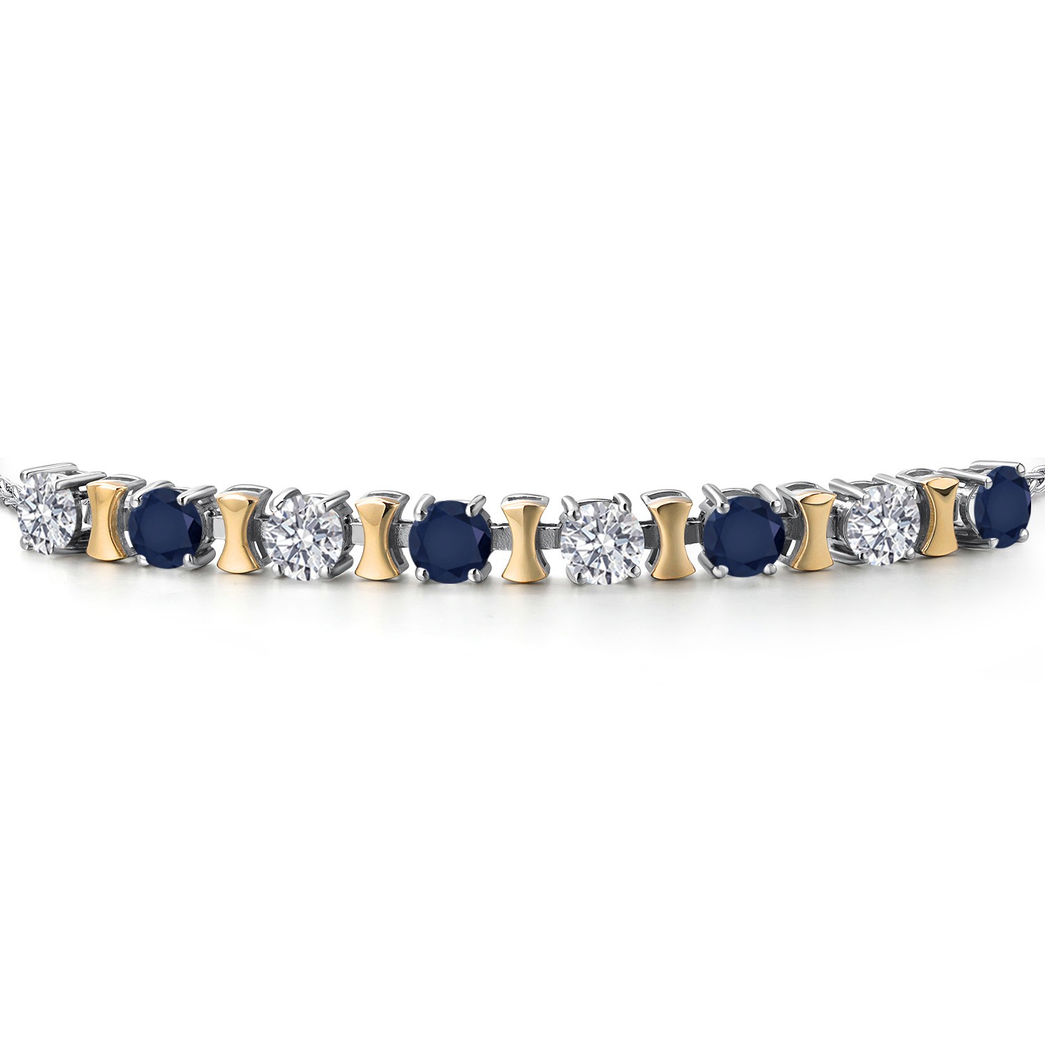 925 Silver and 10K Yellow Gold Lab Grown Diamond and Sapphire Bracelet For