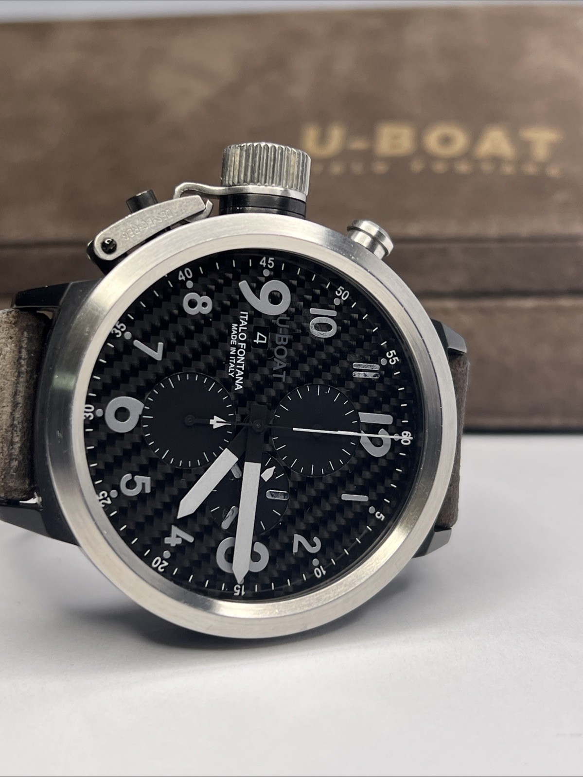 U Boat 50mm Black PVD Steel Chronograph U-7750/50 Watch Carbon Dial w/ Box