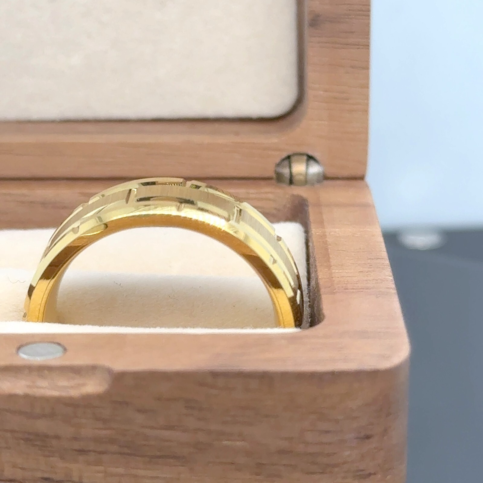 Geometric Grooved Design Ring Gold Plated Tungsten Thanksgiving Present Band