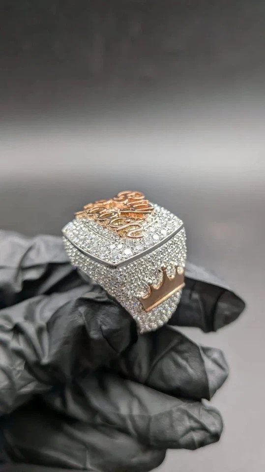 Custom Lab Created Diamond Name Big Out Personalized Ring 14K Rose Gold Plated
