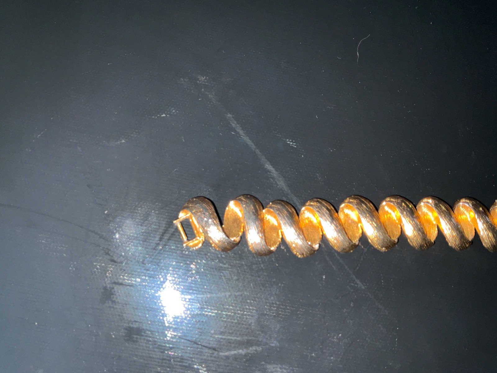 Vintage Gold Tone Ribbon Link Bracelet Wide Textured Statement Costume Jewelry
