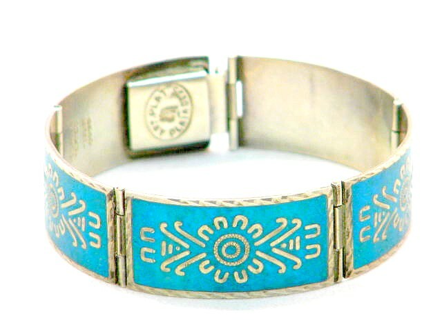 Enamel Bracelet Sterling Silver 925 Art Plata Hecho En Mexico Circa 1950