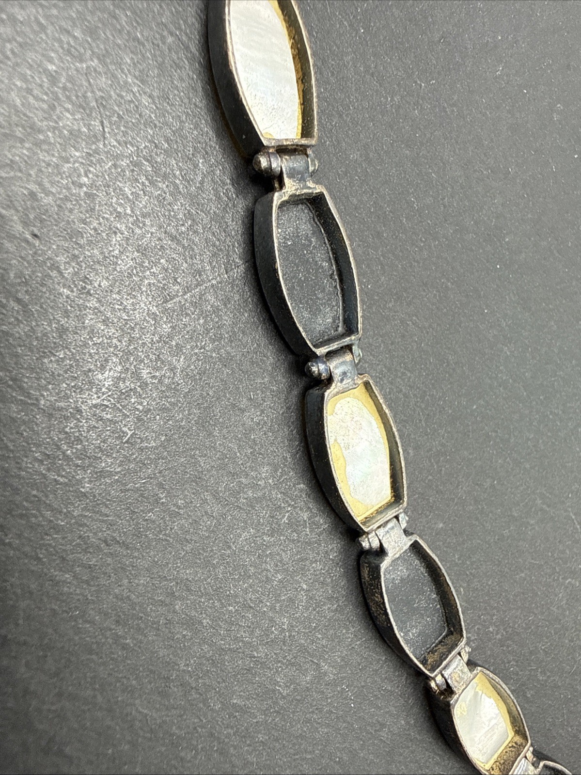 Sterling Silver Stefani Argento Bracelet 925 Black And White Panels 7” Y8