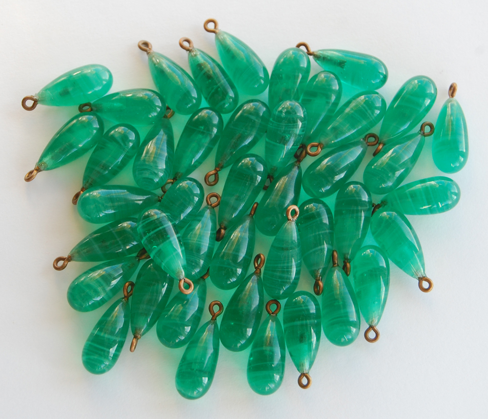 VINTAGE SWIRL GLASS TEAR DROP PENDANT BEADS (4) JAPAN • 20mm PINK, BLUE, GREEN