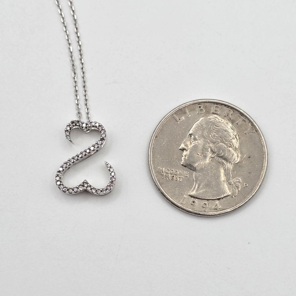 Jane Seymour Open Heart 14K White Gold Round Diamond Heart Pendant Necklace