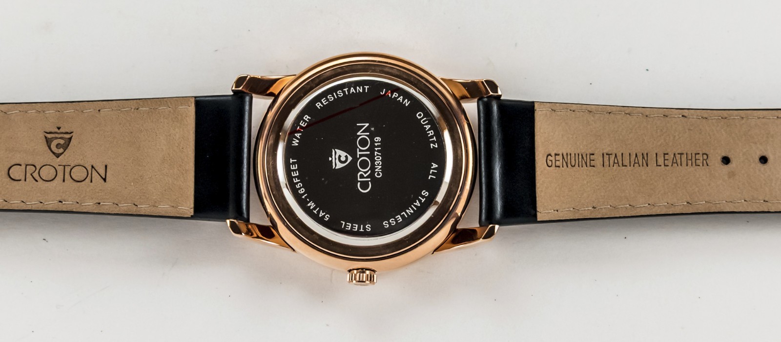 MEN’S CROTON WATCH Black and Gold with Black Leather Band