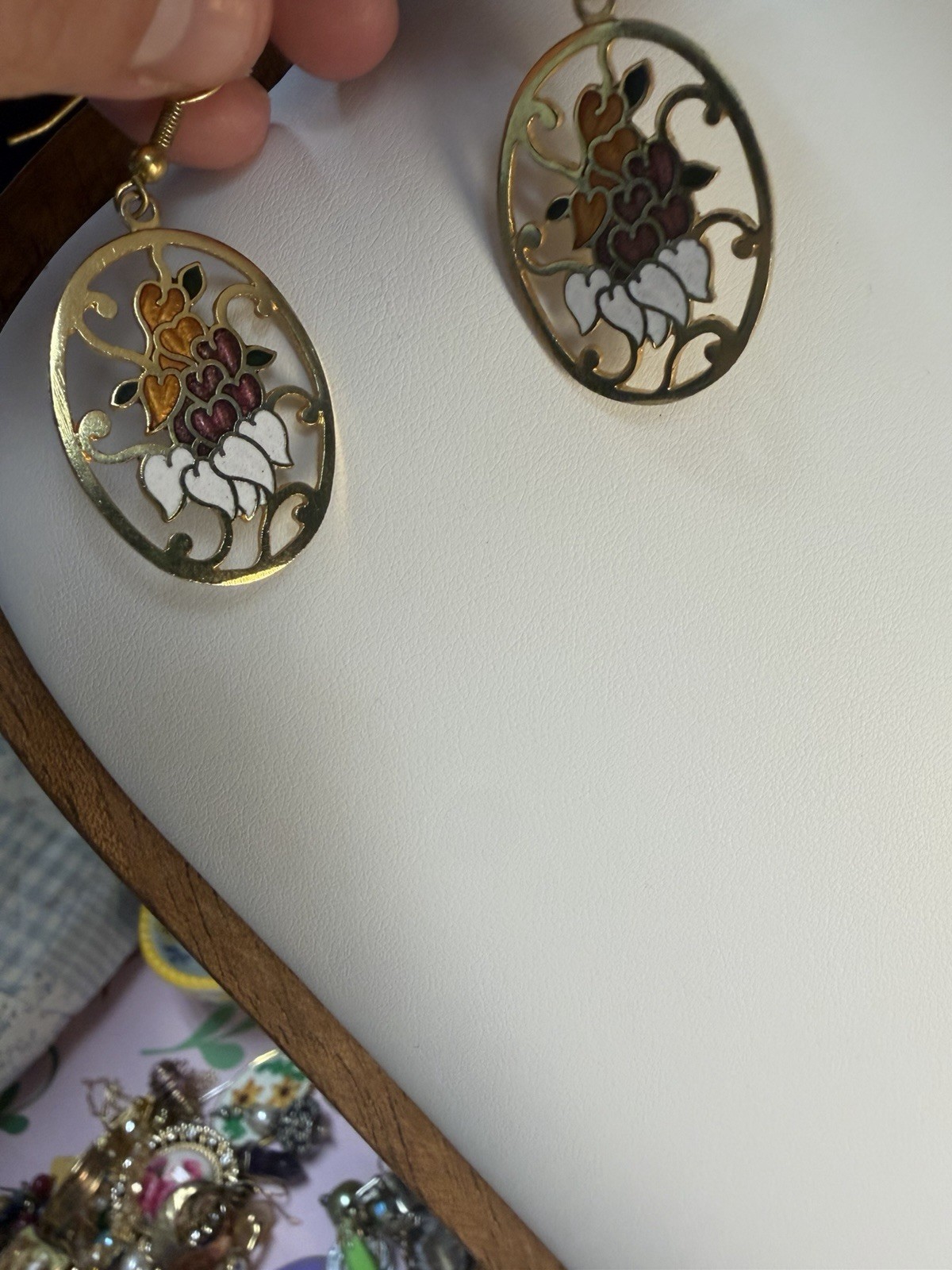 Vintage Cloisonné Floral Dangle Earrings