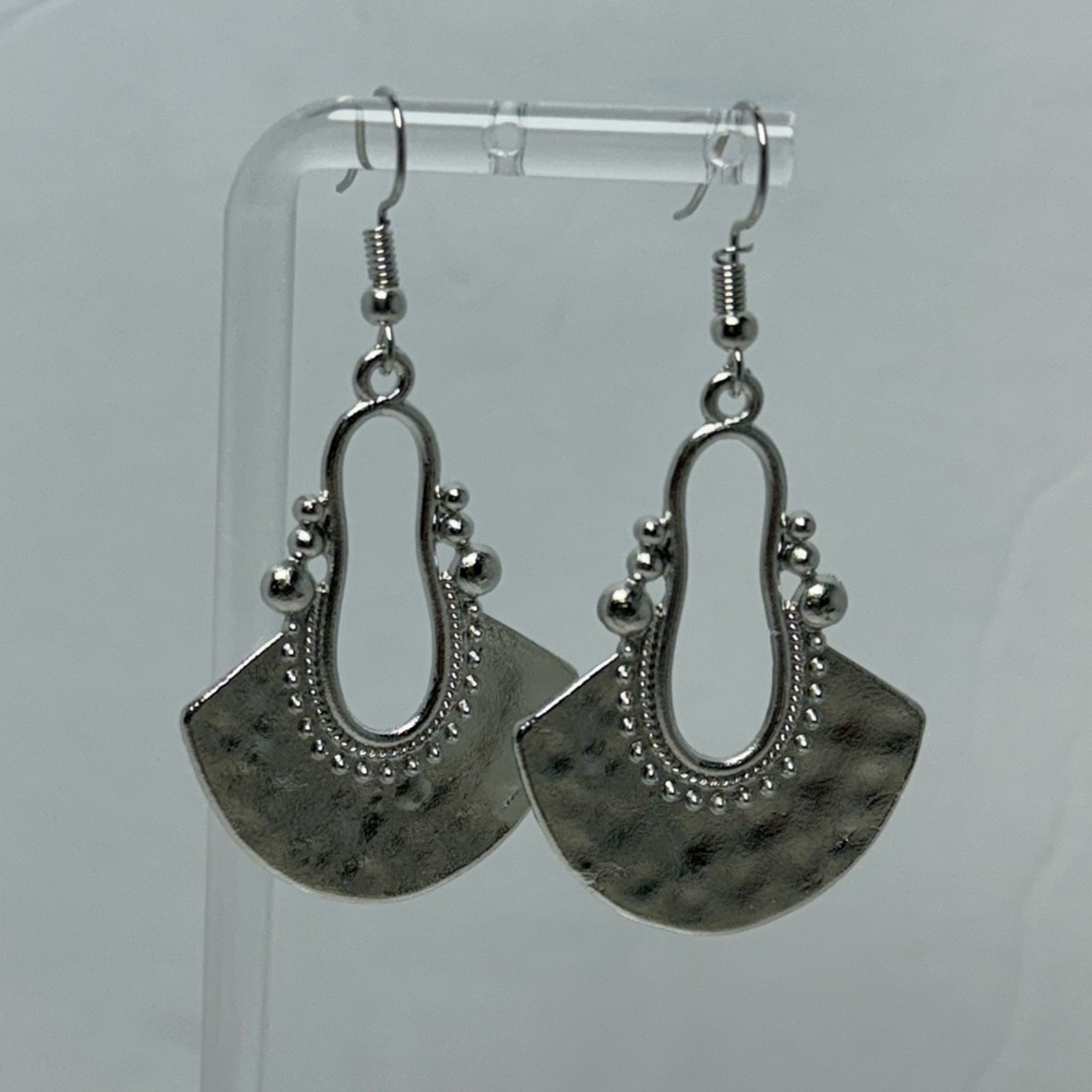 Boho Silver Dangle Earrings Hammered Drop Hoop Lightweight Retro Bohemian NEW