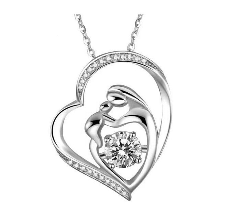 Mother and Child Necklace Mom Daughter Son Infinity Heart Love Pendant CZ Box S2