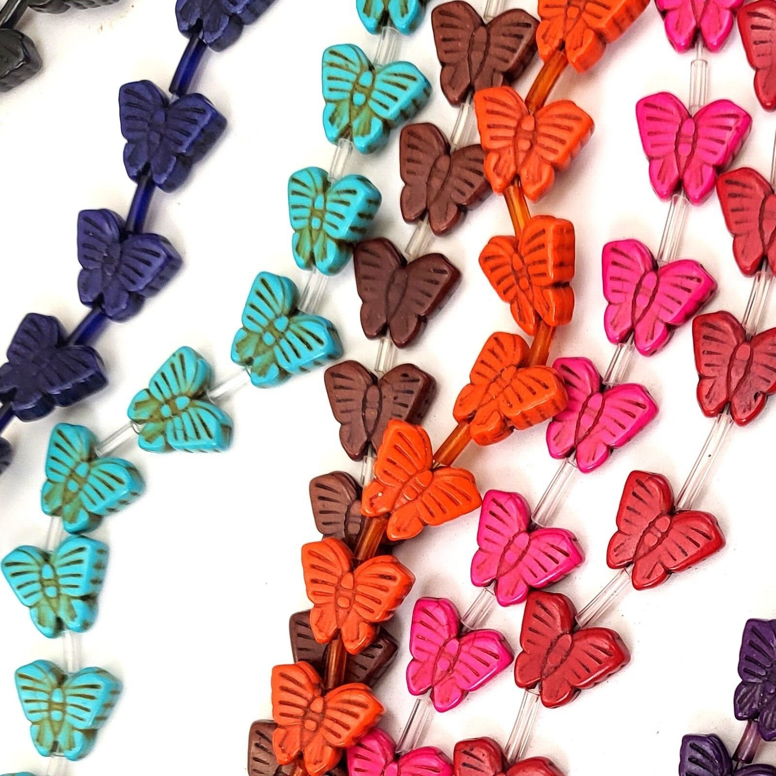 Turquoise Butterfly Beads Howlite 15mm Summer Jewelry Beads 15″ Strand Crafts