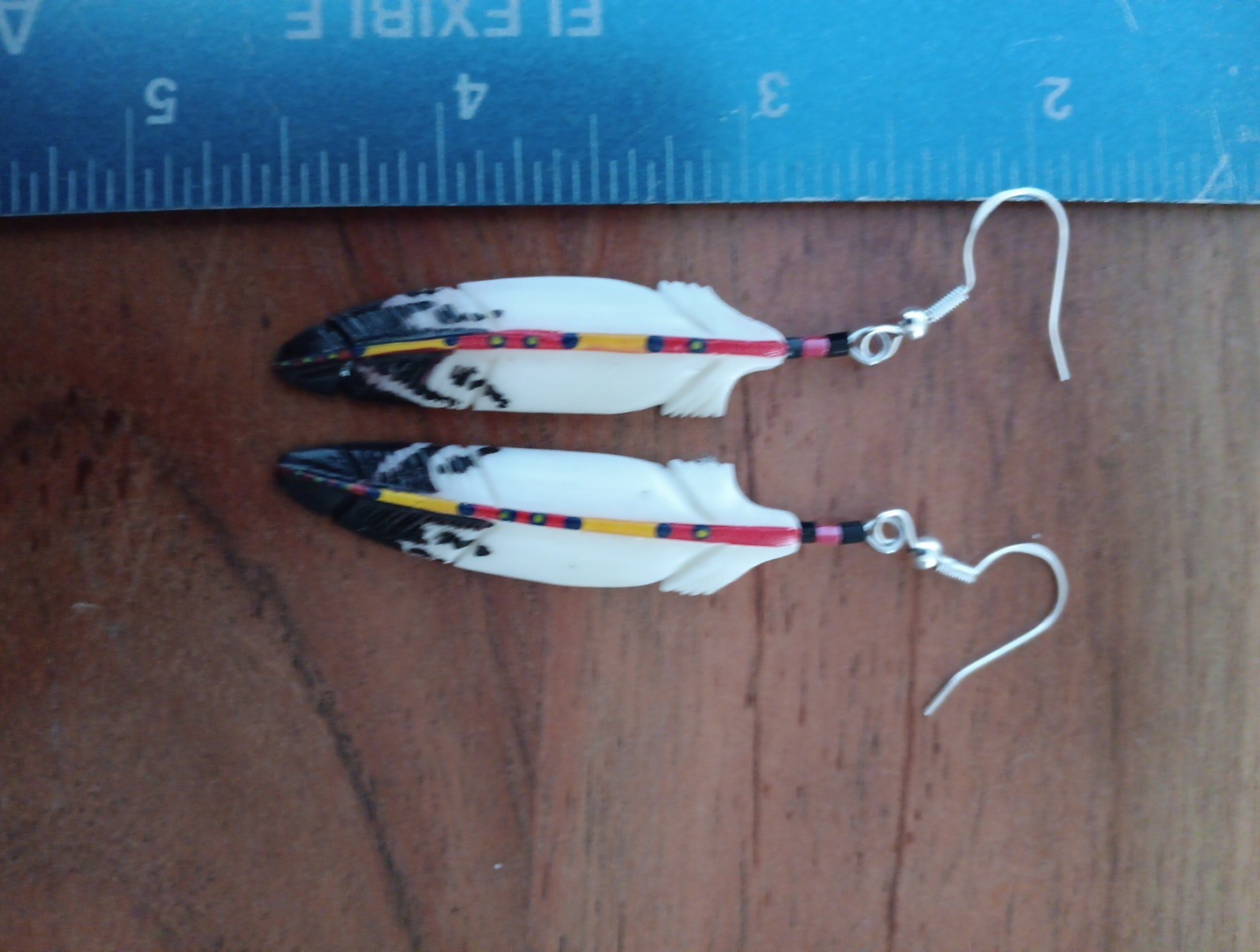 HANDMADE CARVED WATER BUFFALO BONE FEATHER EARRINGS ALASKA BONEYARD COLLECTION