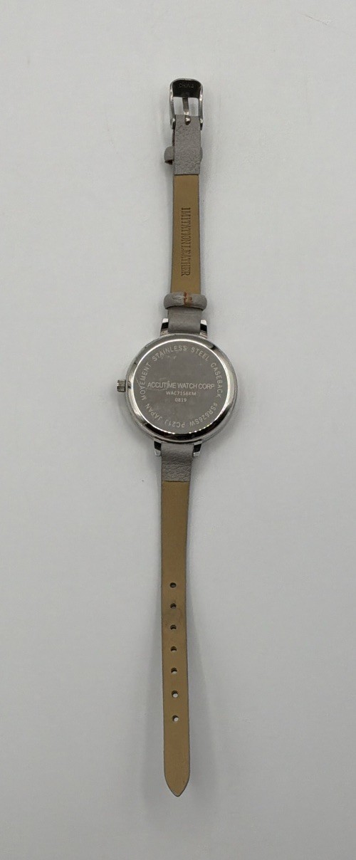 Accutime Watch Corp Silver Tone Women’s Wristwatch Gray Faux Leather New Battery