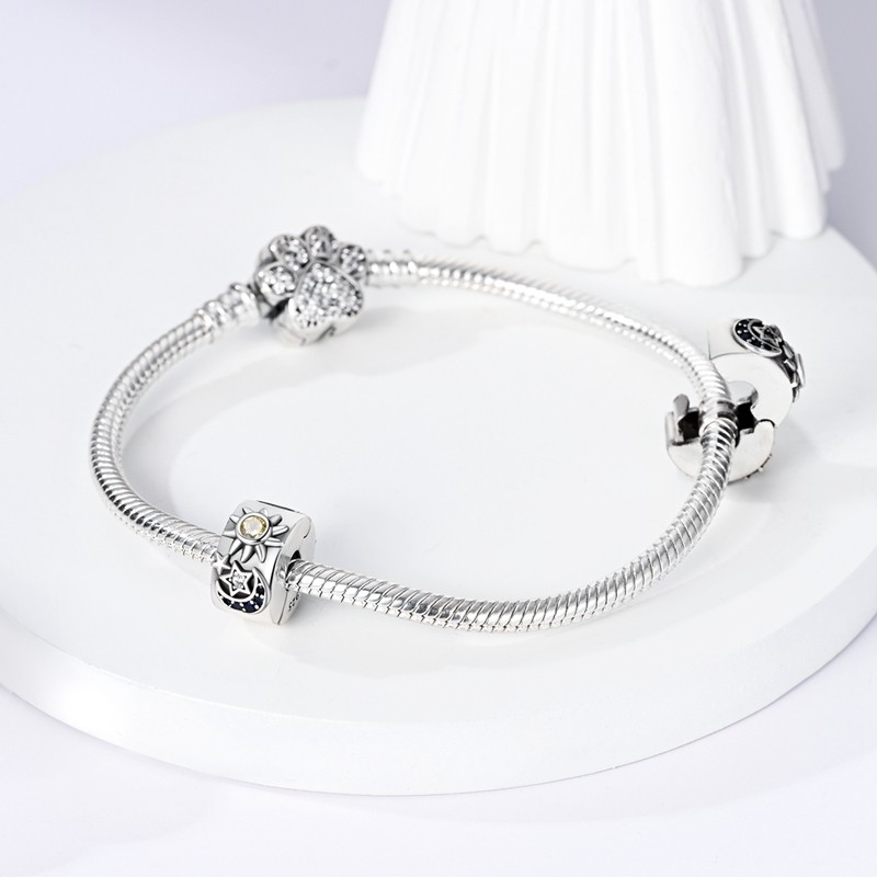MULA European 925 Silver DIY Charm Clip AAA CZ Sun and Moon For Women Bracelet