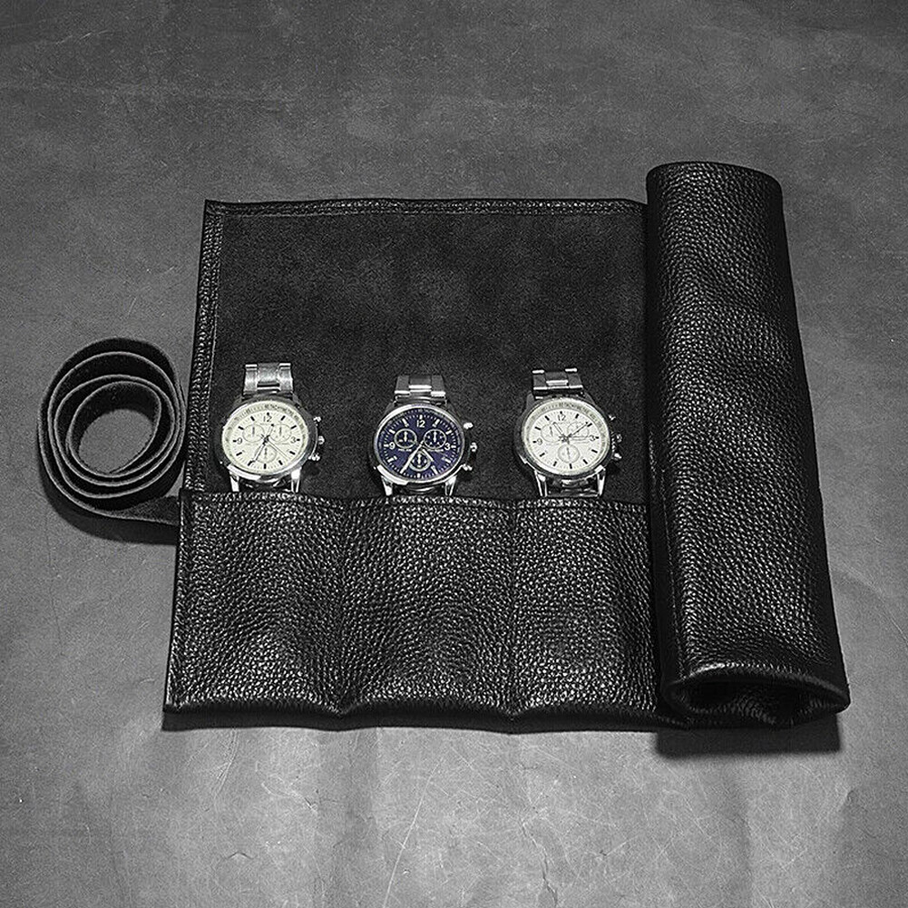 6 Slots Watch Roll Travel Case Genuine Leather Watches Jewelry storage Pouch Bag