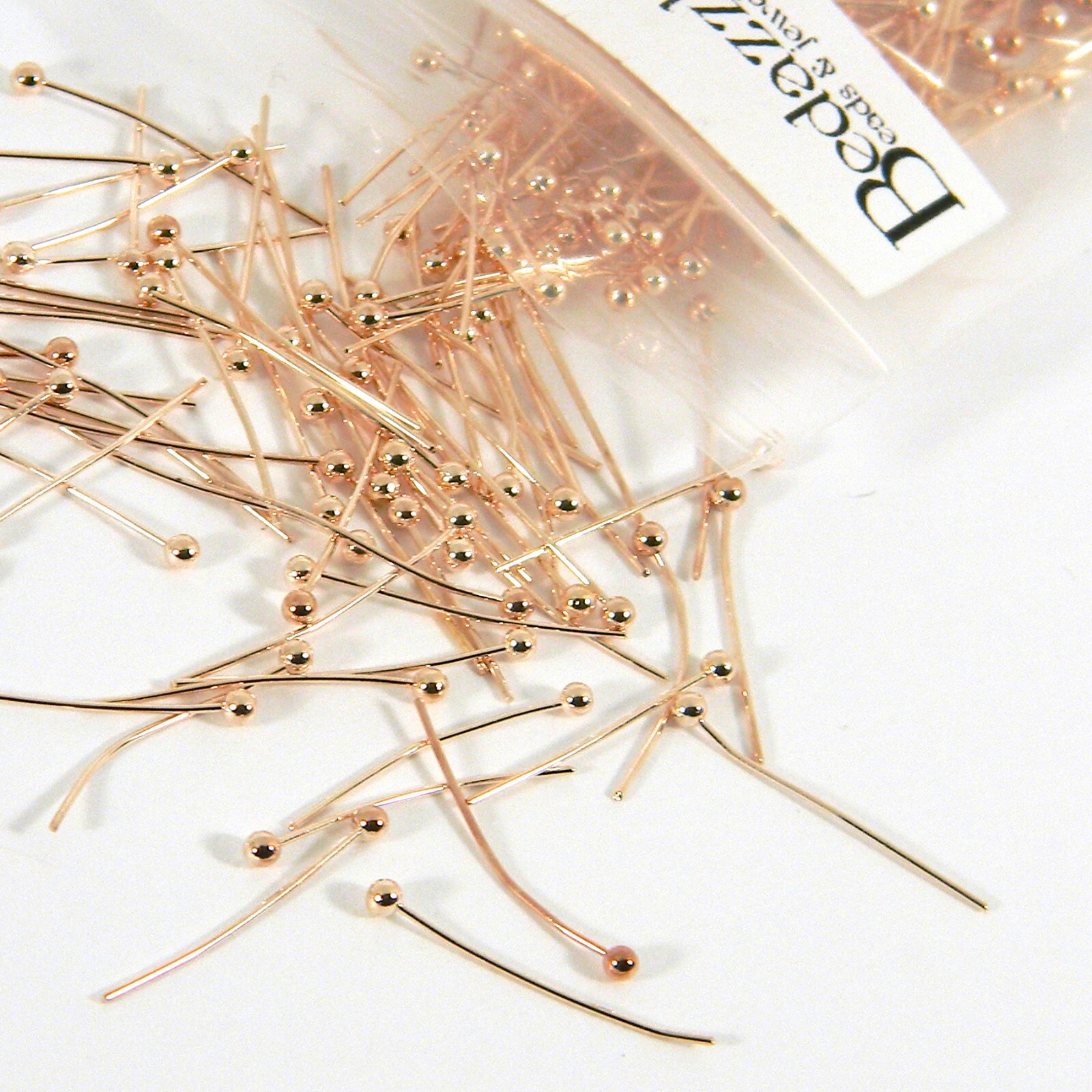 100 Rose Gold 24 Gauge 0.51mm 3/4 Inch Long Headpin Jewelry Findings w/ 2mm Ball