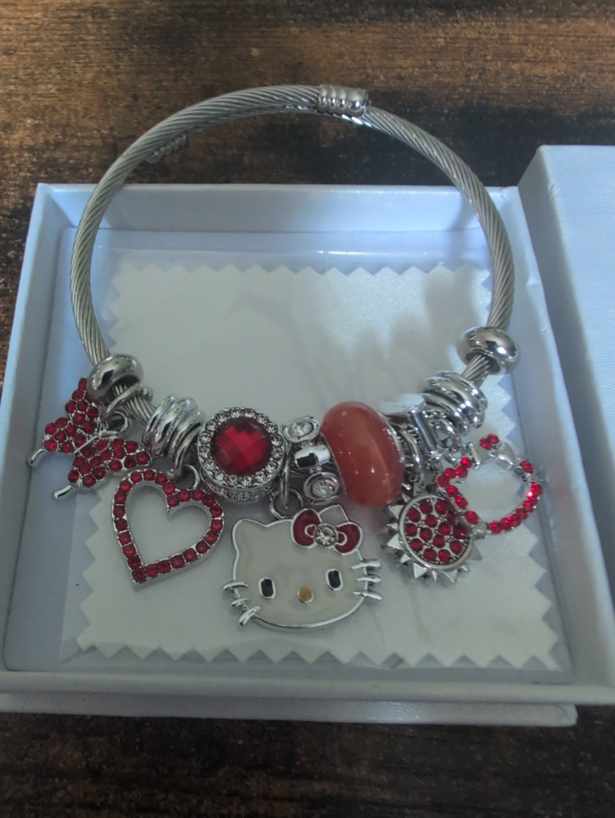 Hello Kitty Trendy Sparkly Wrist Heart Hollow Design Adjustable Bracelet