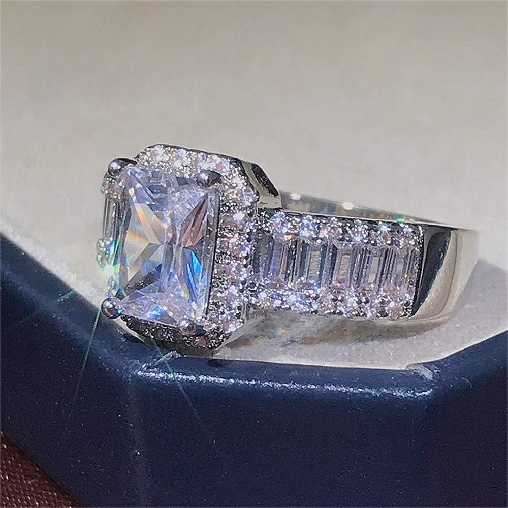 925 Steeling Silver Shiny Princess Square CZ Ring Party Ring for Women Size 5