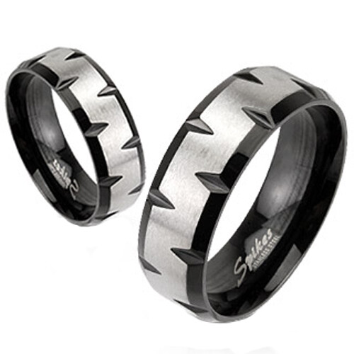 Stainless Steel Black Edge Faceted Wedding Band Ring Size 5-13