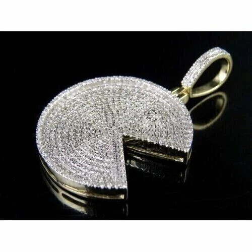 2.Ct Round Cut Moissanite PACMAN Shape Charm Pendant Real 925 Sterling Silver