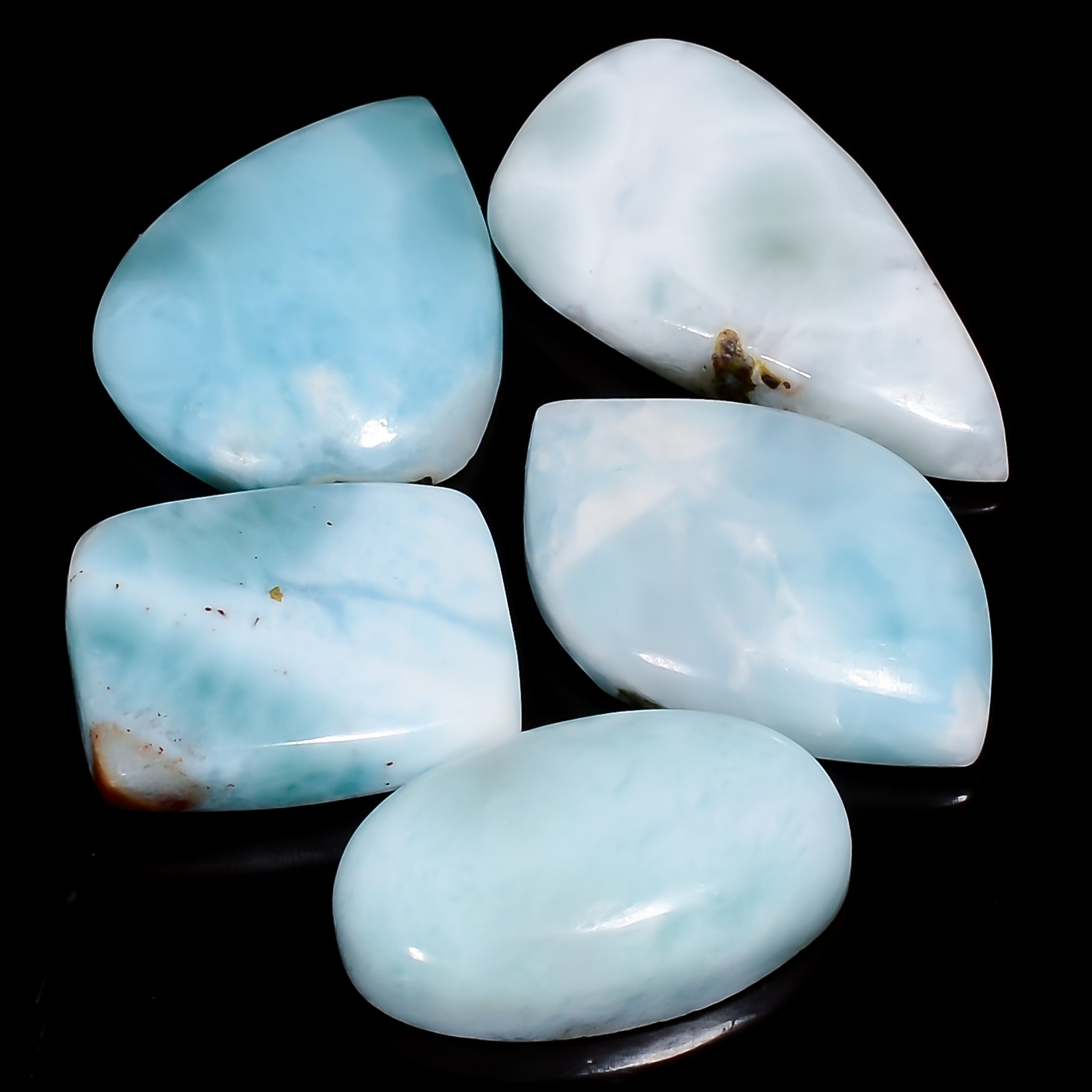 100% Natural Larimar Cabochon Loose Gemstone 5 Pcs 66.5 Ct 16X13 24X12mm A-32512