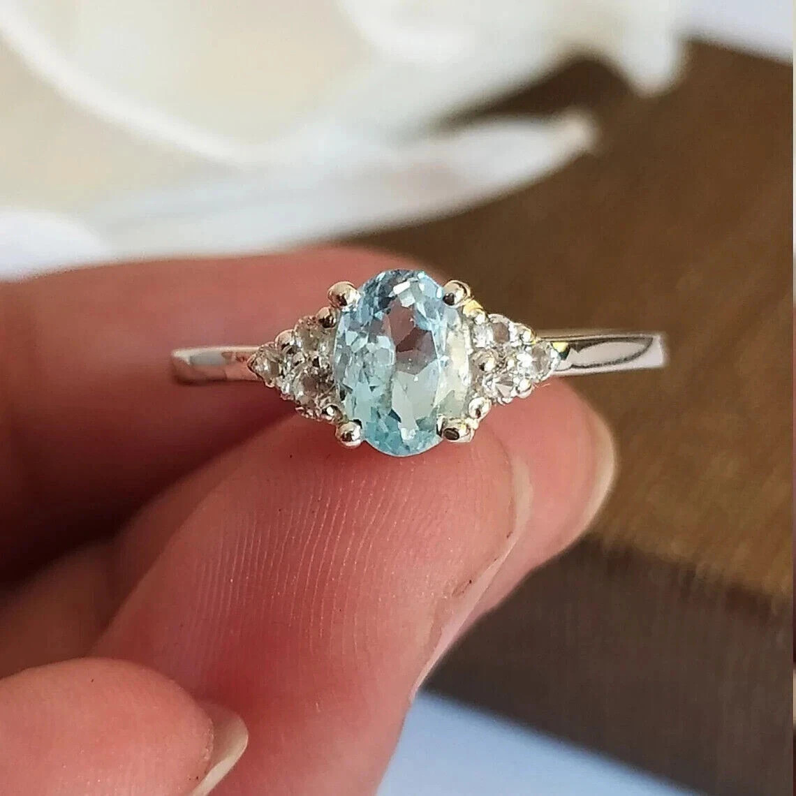 2.30Ct Oval Cut Simulated Aquamarine Engagement Ring 14k White Gold Plated