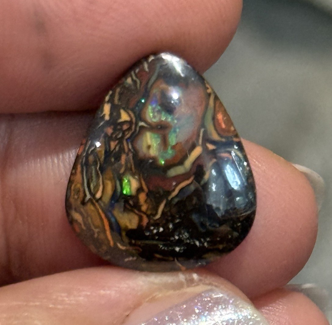 9.7ct 17x15x4.3mm Colorful Australian Koroit Boulder Opal Drop Cabochon Gem