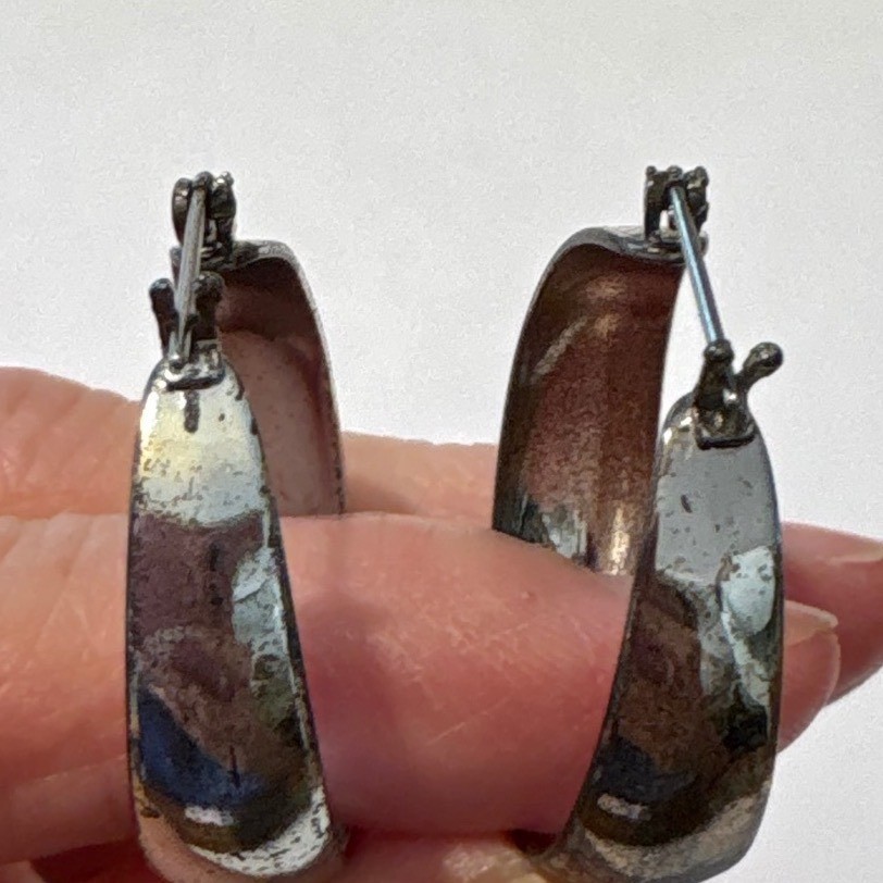 1980s Polished Silver Tone Wide Band Round Hoop Earrings 1 Inch