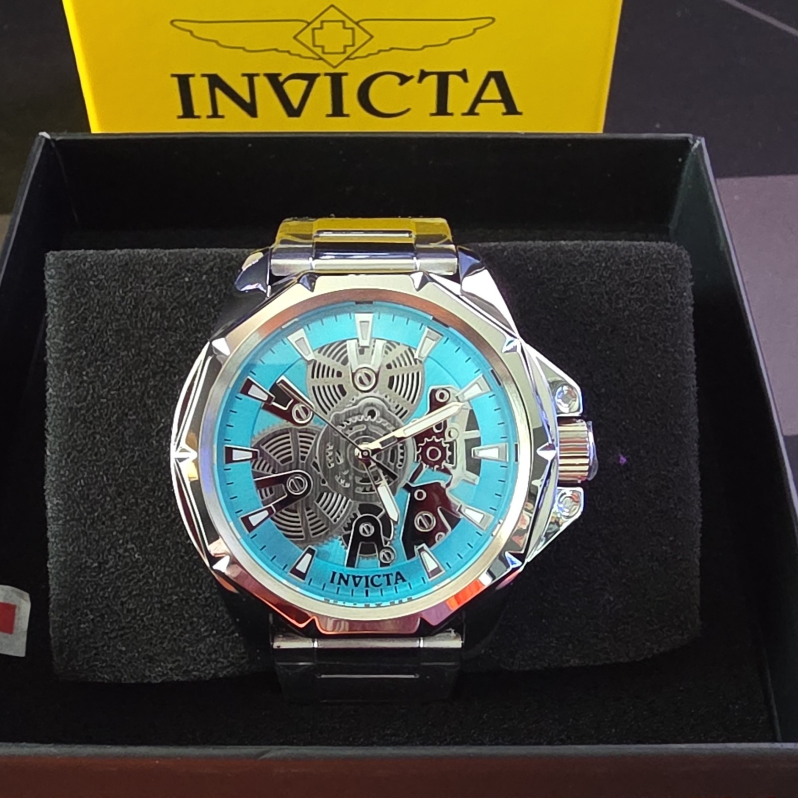 Invicta Men’s Analog Skeleton Dial Tiffany Blue SS Bracelet Watch w/ Box