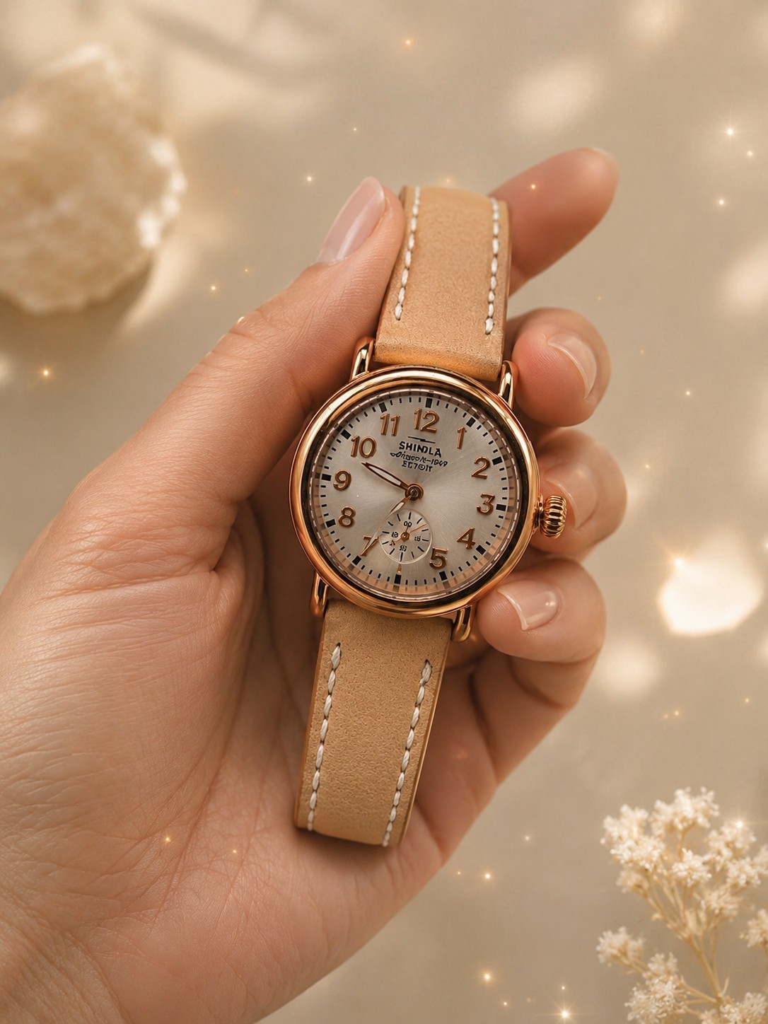 Shinola Argonite-1069 Gold Tone Women’s Watch Leather Strap New