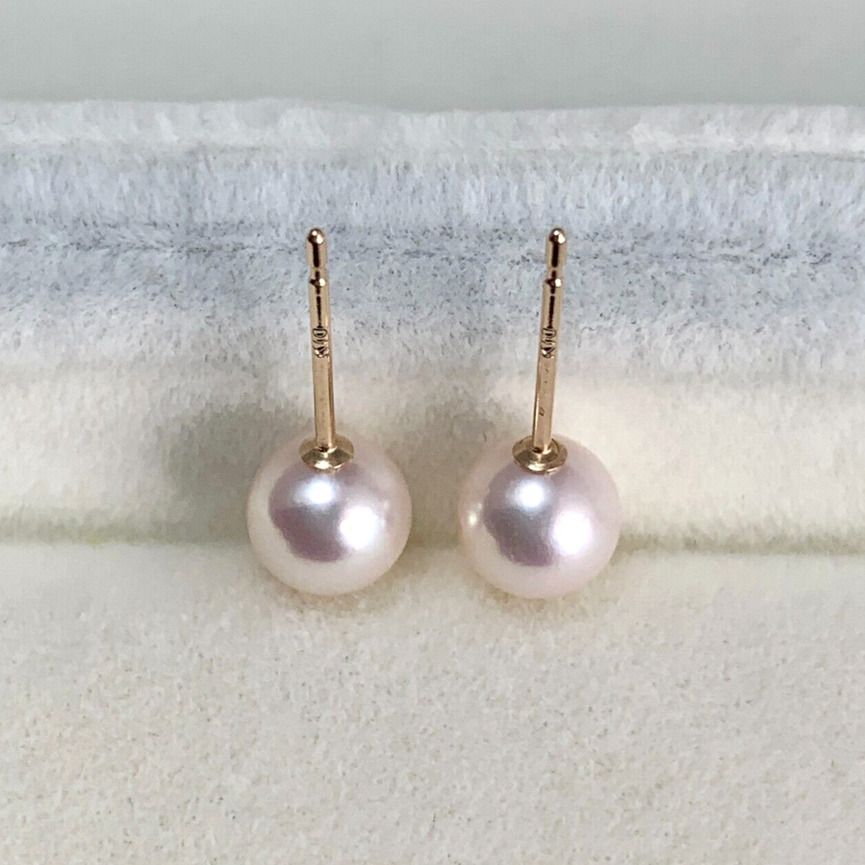 6.0mm Round Whitie with rose Akoya pearl stud earrings 10Kt solid yellow gold
