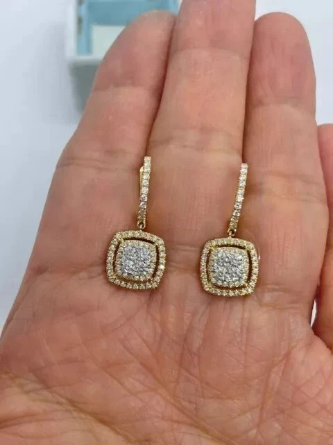2Ct Round Cut Simulated Diamond Halo Drop Clip On Earring 14k Yellow Gold Plated
