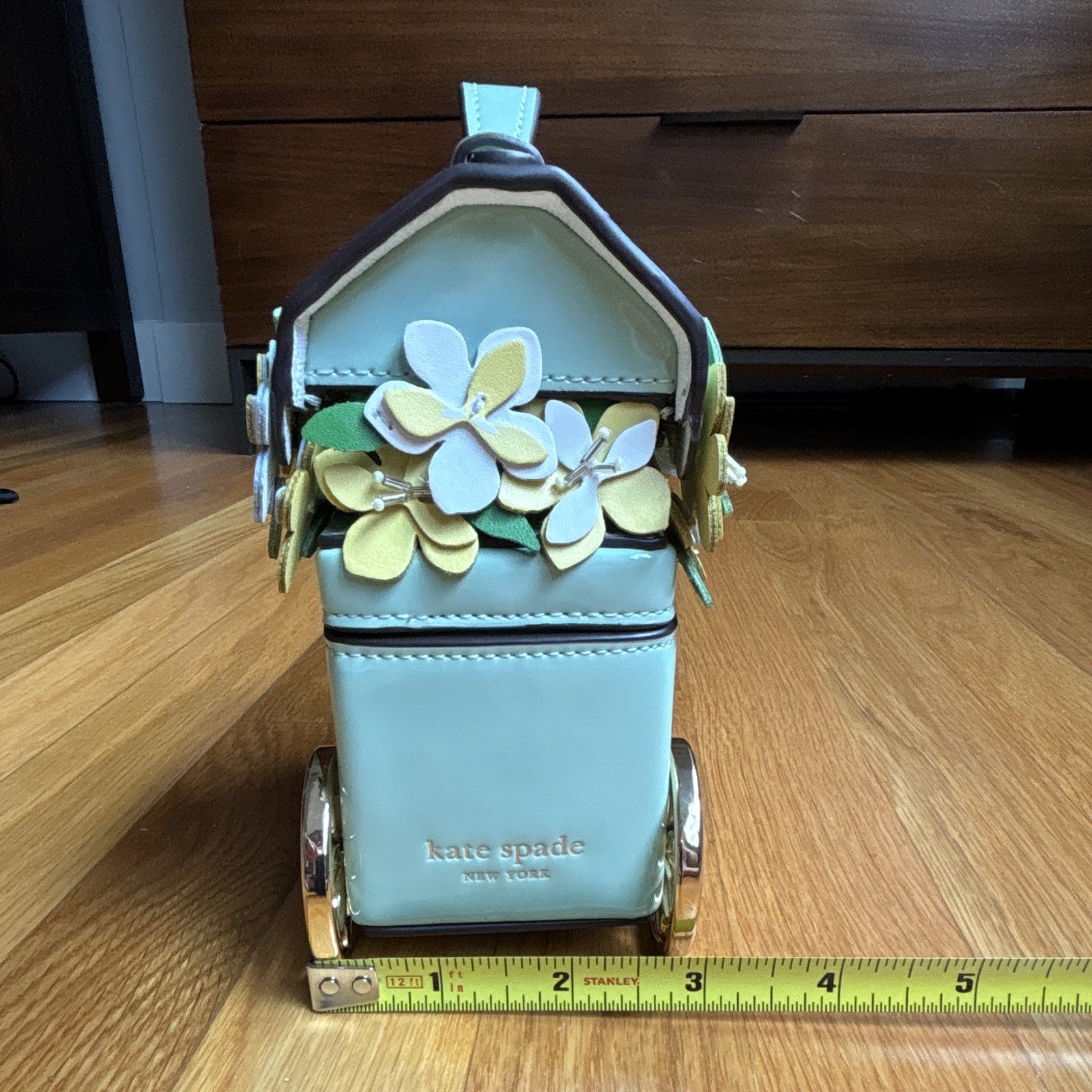 Kate Spade Floral Novelty Jewelry Box, Faux Leather Lined, Green White Yellow