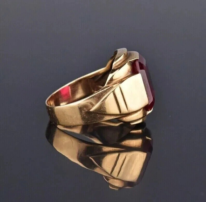 3 CT Lab-Created Red Garnet Vintage Ring Men’s Band 14K Yellow Gold Plated SZ-10