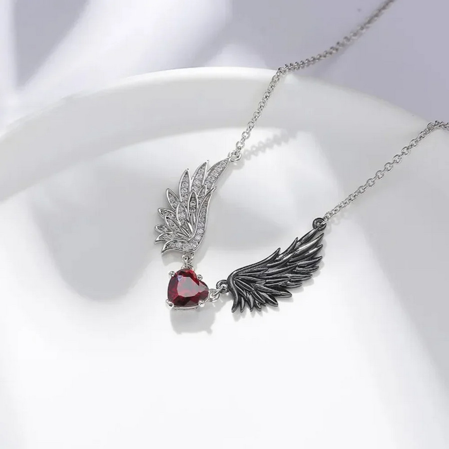 Heart Wings Necklace Jewelry Vintage Silvery Gothic Love Pendant