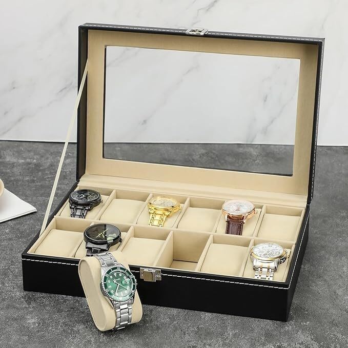 12/24/20 Slots PU Leather Wrist Watch Display Box Storage Holder Organizer Case~