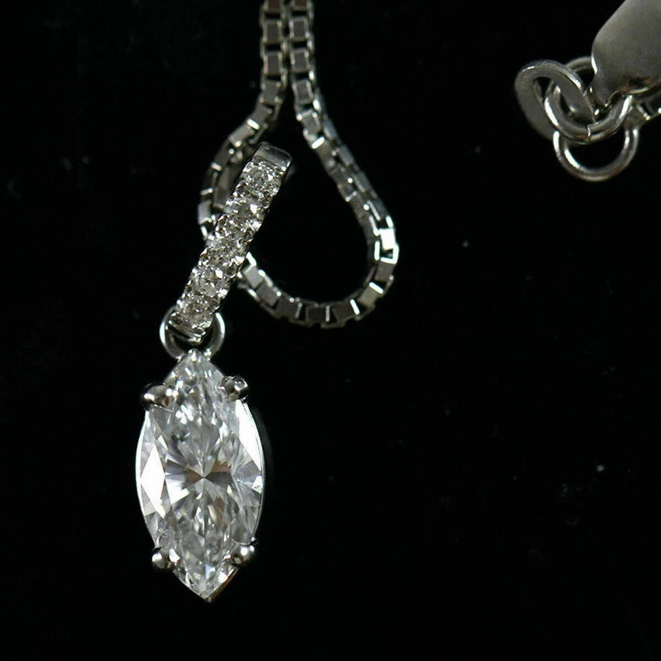 1 Ct Marquise Cut Lab Created Diamond Women’s Drop Pendant 14k White Gold Plated
