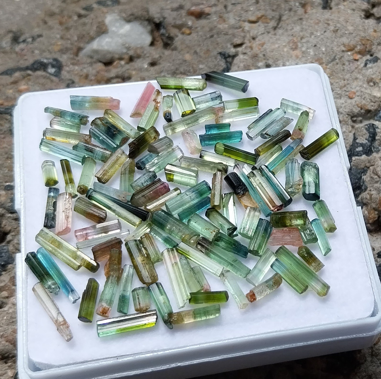 42 Carat 4.5 to 13 MM Natural Green Bi Color Tourmaline Pencil 105 Piece Lot