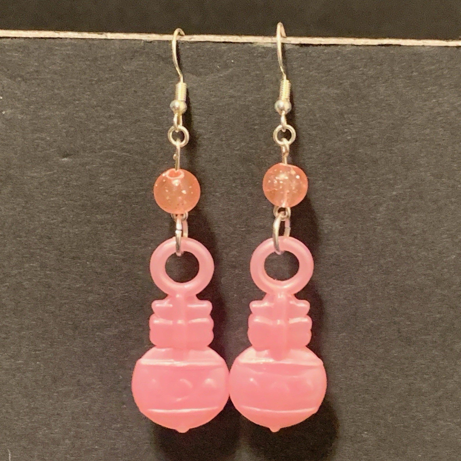 Baby Shower Earrings Handmade Pink Rattle Gender Reveal Kidcore Pastel Coquette