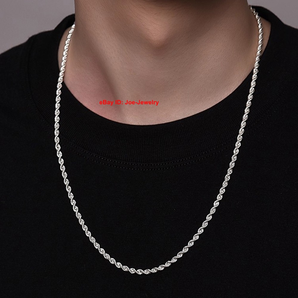 Pure 999 Fine Silver Necklace 3mm Rope Link Chain Women Men Necklace 21.6inch