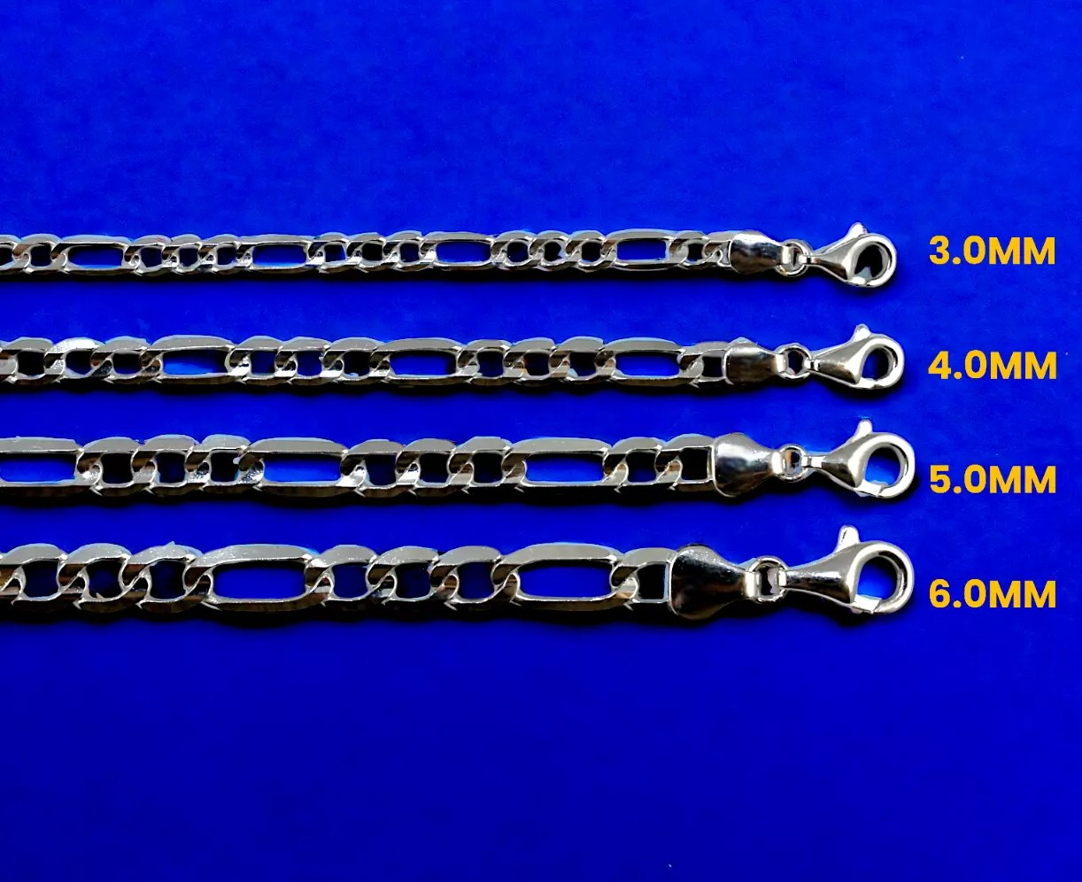 10K White Gold Figaro Necklace Bracelet Chain Italian Real Gold 2mm-6mm 7″-30″