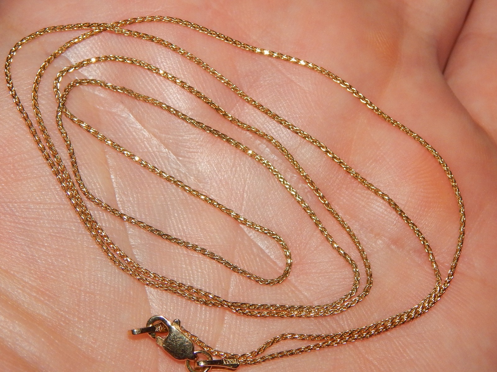 14K YELLOW GOLD .75 MM THIN DIAMOND CUT WHEAT LINK NECKLACE 24 INCH LONG