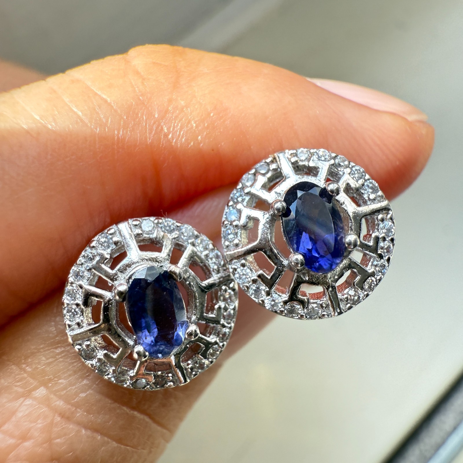 925 Sterling Silver Earrings 5x3mm Natural London Blue Topaz Gemstone Zircon New