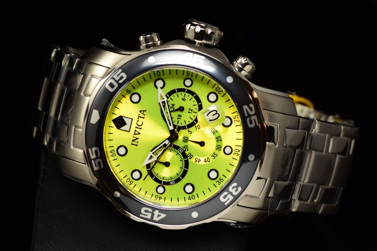 NEW Invicta Men’s 48mm Pro Diver SCUBA Chronograph YELLOW DIAL Silver Tone Watch