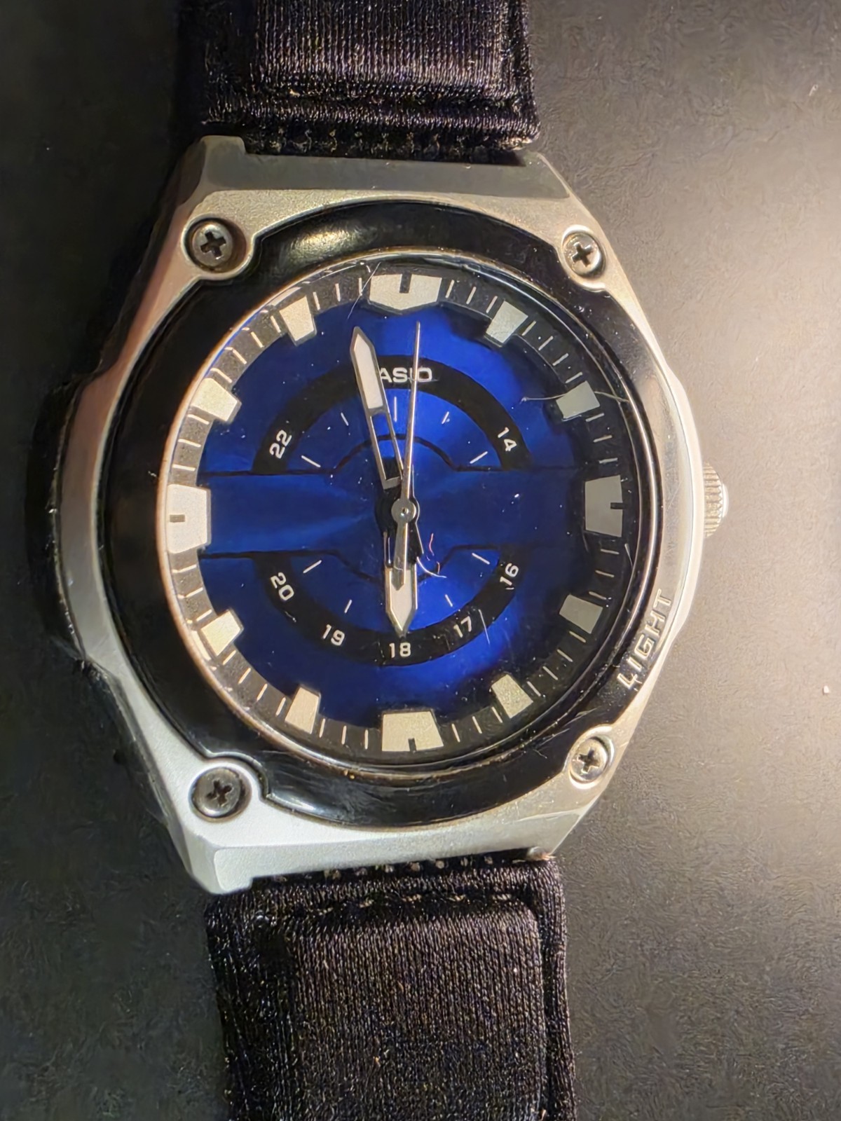 Casio MWC-100H Quartz Analog 100m Blue Dial Black Fabric Strap 44.7mm